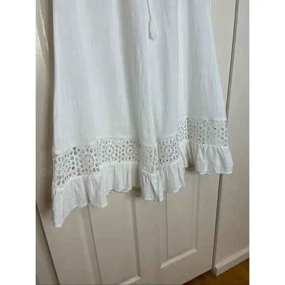 Mahina Lace Inlet Wide Leg Ruffle Trim Beach Lounge Pants White Size Large - Picture 9 of 11